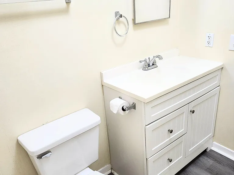 Bathroom with new LVP flooring and new vanity