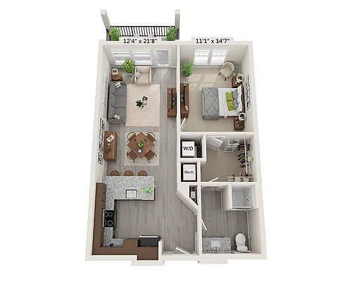 Floor plan One Bedroom A1K