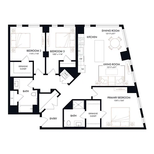 Floor plan C1 | 3 Bed | 2 Bath