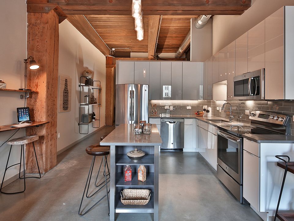 European Cabinetry, Islands and Stainless Steel Appliances in Our Loft Kitchens