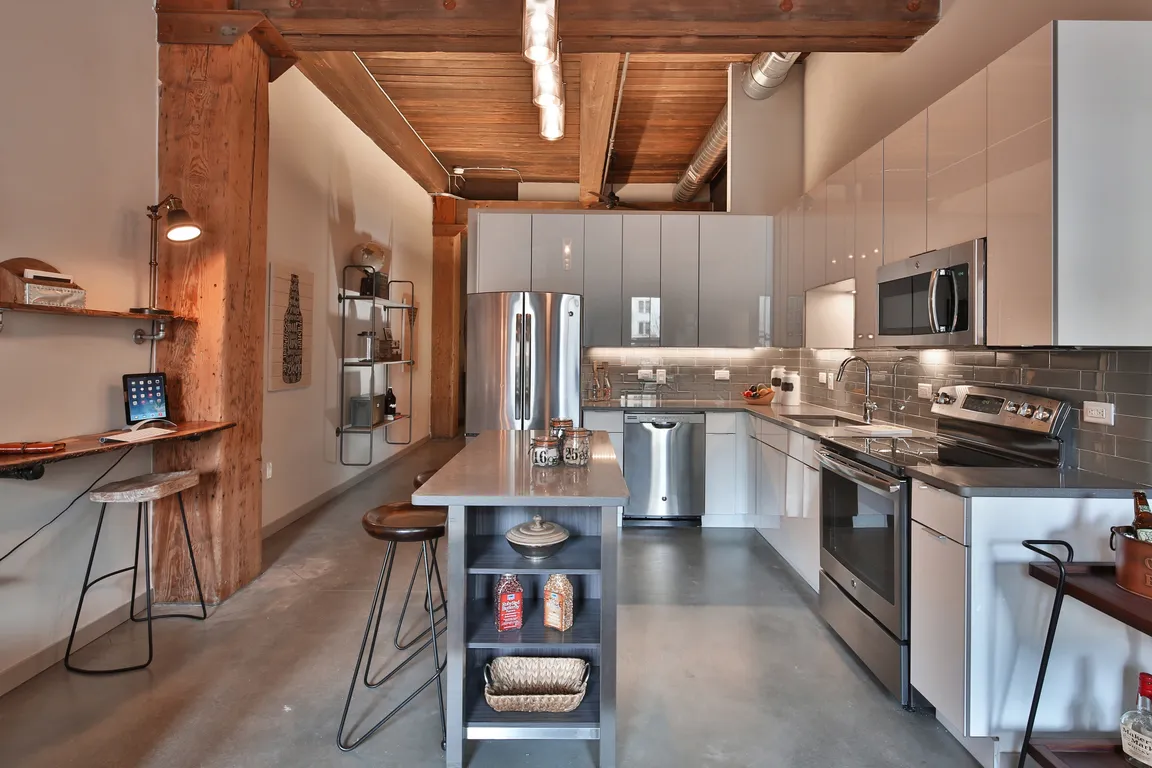 European Cabinetry, Islands and Stainless Steel Appliances in Our Loft Kitchens