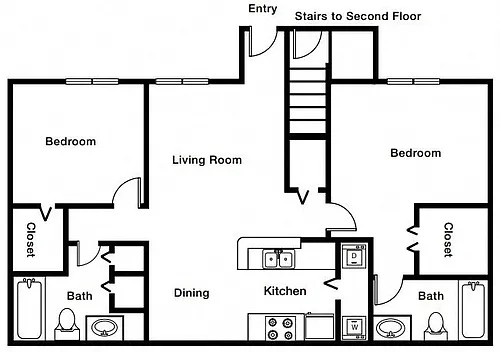 Floor plan Two Bedroom Two Bathroom 60%