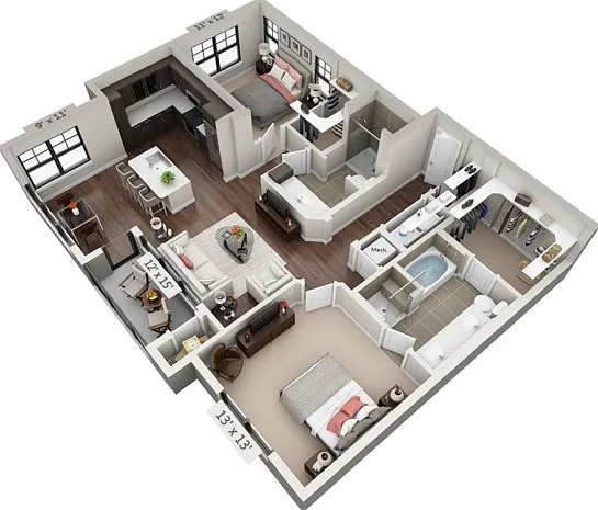 Floor plans are artist's rendering. All dimensions are approximate. Actual product and specifications may vary in dimension or detail. Not all features are available in every apartment. Prices and availability are subject to change. Floor plans are artist