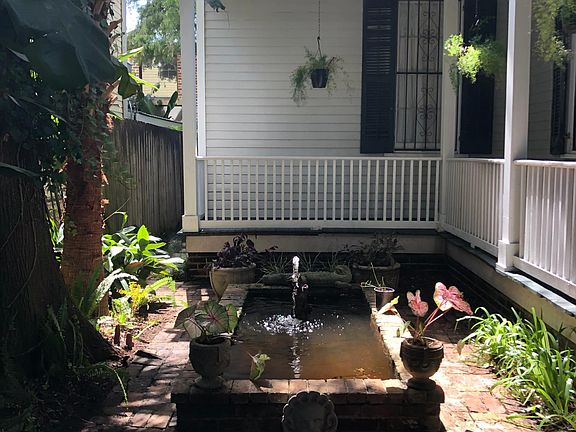 Fish pond and fountain.