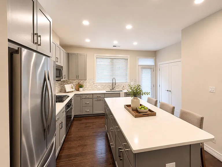 Kitchen with access to 2nd floor balcony.