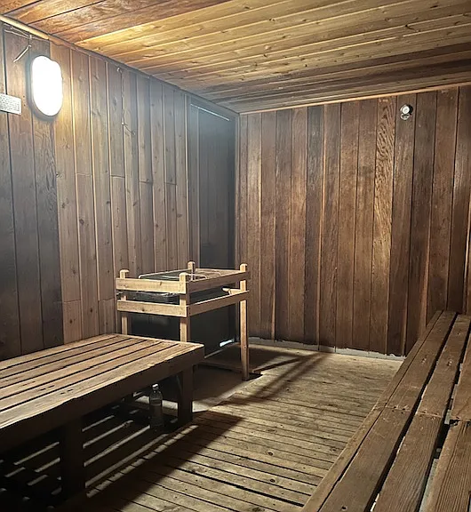 Pool deck bathroom w/ dry sauna (men's & women's bathrooms each have one).