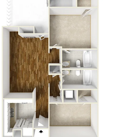 2 Bed 2 Bath Floorplan Diagram