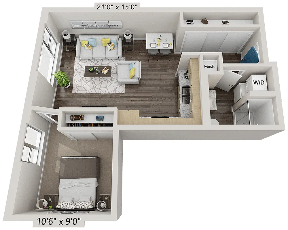 Floor plan One Bedroom A1F