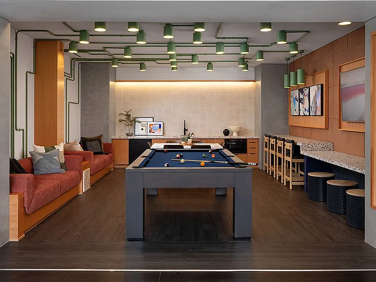 Apartment community resident lounge at Griffis East Village in San Diego, California.