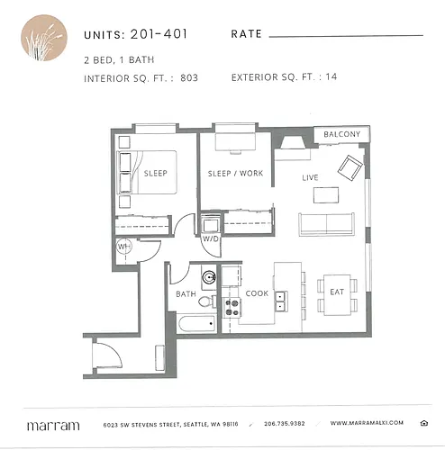 Floor plan Two Bedroom One Bath