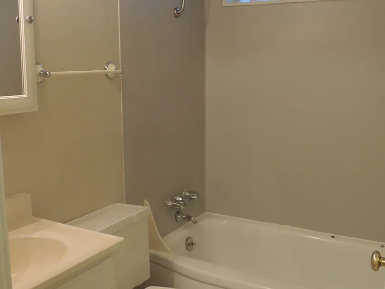 basic but full bathroom with tub shower combo