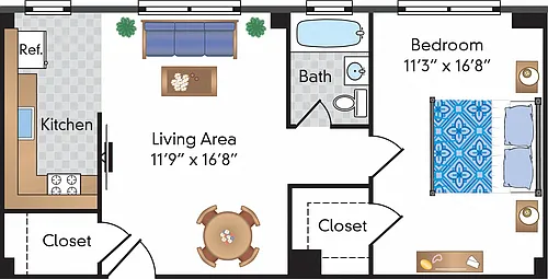 Floor plan Renovated 1 Bedroom 04 Tier