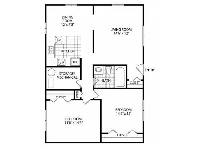 Floor plan Two Bed One Bath