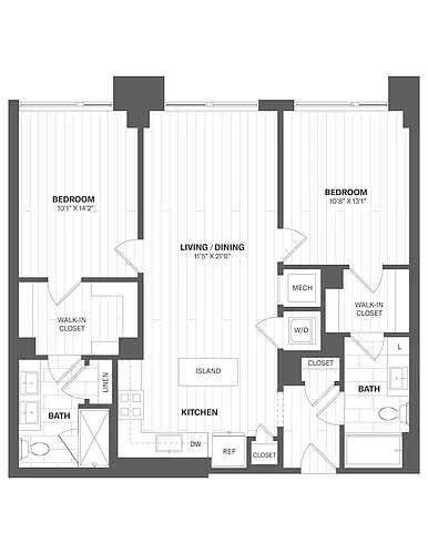 Floor plan 2B1 - 2 Bed/2 Bath