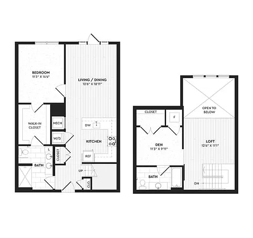 Floor plan A2+L | 1 Bed | 2 Bath | Loft
