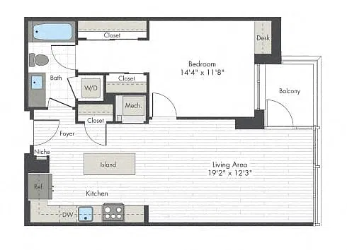 Floor plan 1 Bed/1 Bath-H4