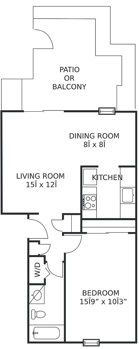 Floor plan 1Bd/1Ba-Up No W/D