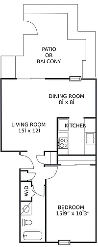 Floor plan 1Bd/1Ba-Dn (D) No W/D