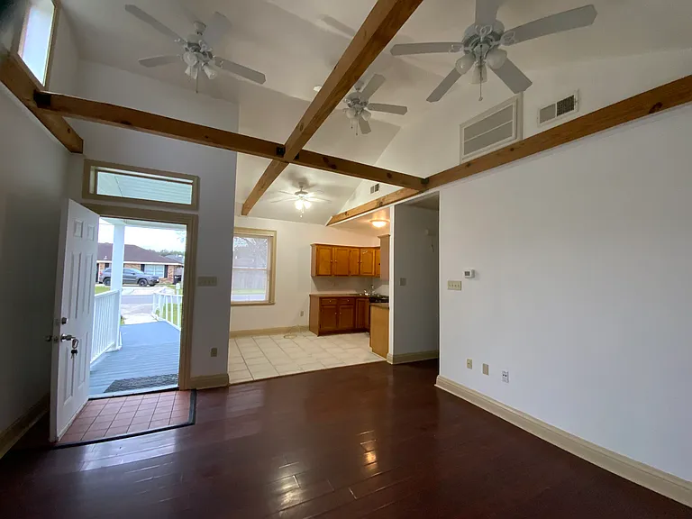 Living room and view of kitchen