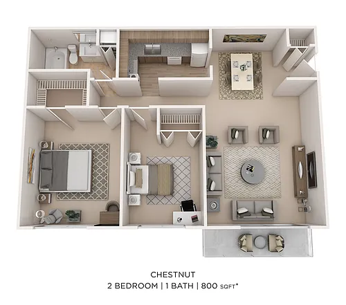 Floor plan 2 Bed 1 Bath 800 - Chestnut