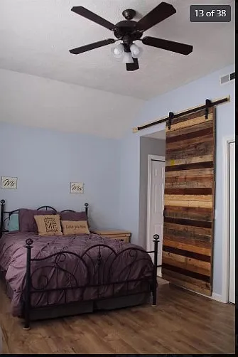 Upstairs barn door slider to master bath