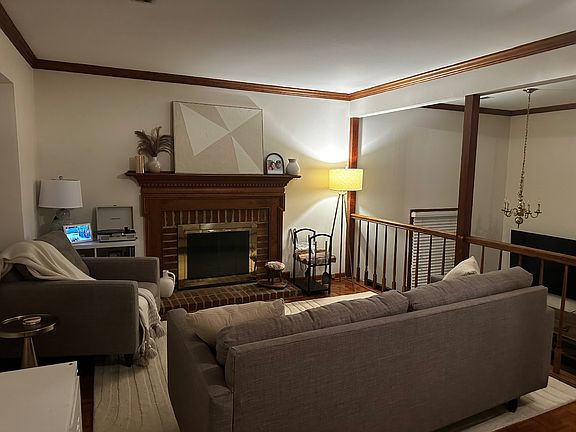 Living area with working fireplace