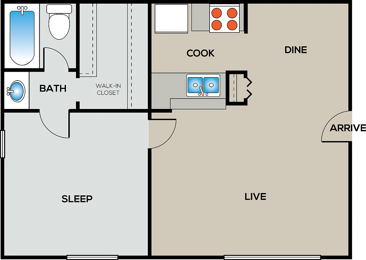 Floor plan 1 Bed | 1 Bath | 520 SQFT
