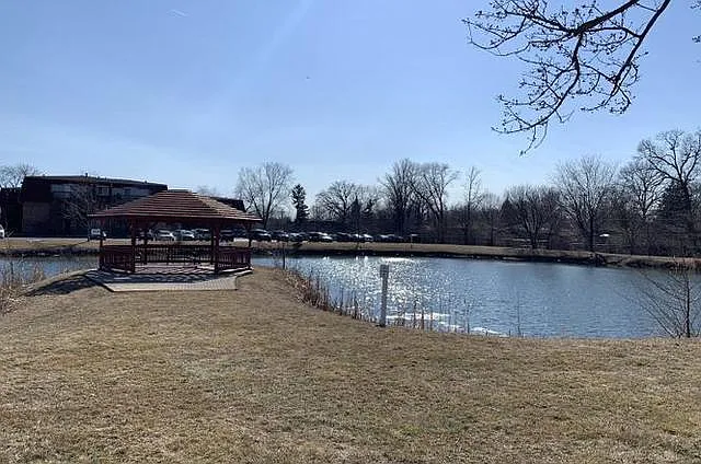 Gazebo area and water pond at entrance to Walden Woods