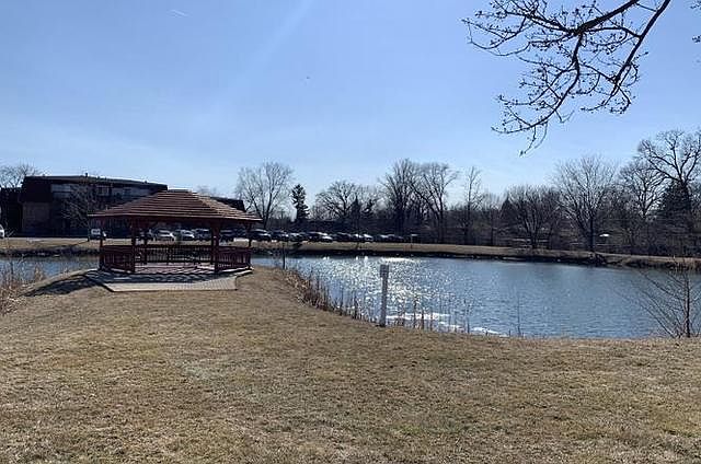 Gazebo area and water pond at entrance to Walden Woods