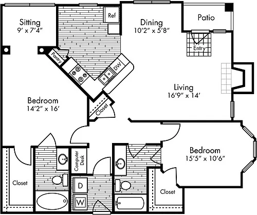 Floor plan Two Bedroom Two Bath