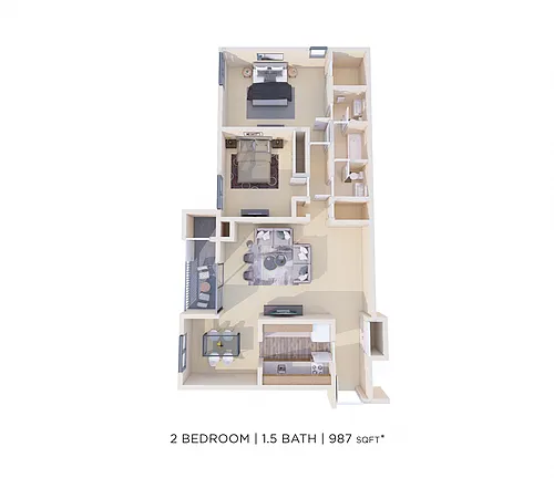 Floor plan Two Bedroom 1.5 Bath - 987 sqft