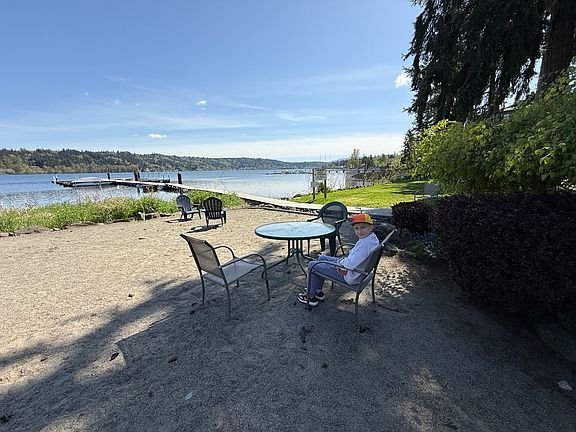 Private beach with dock