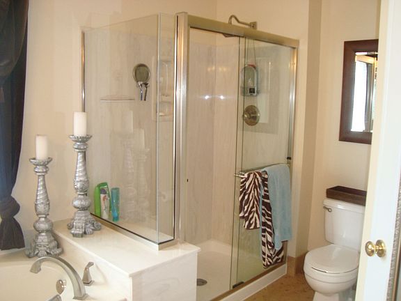 Custom built shower with all brushed nickel hardware