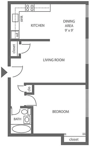 Floor plan 1 Bed | 1 Bath