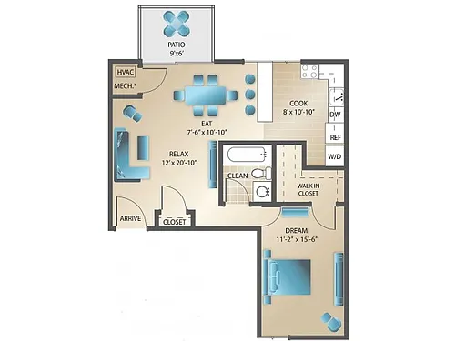 Floor plan 1BD Deluxe