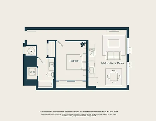 Floor plan 1 Bed - 1 Bath | AJ5A