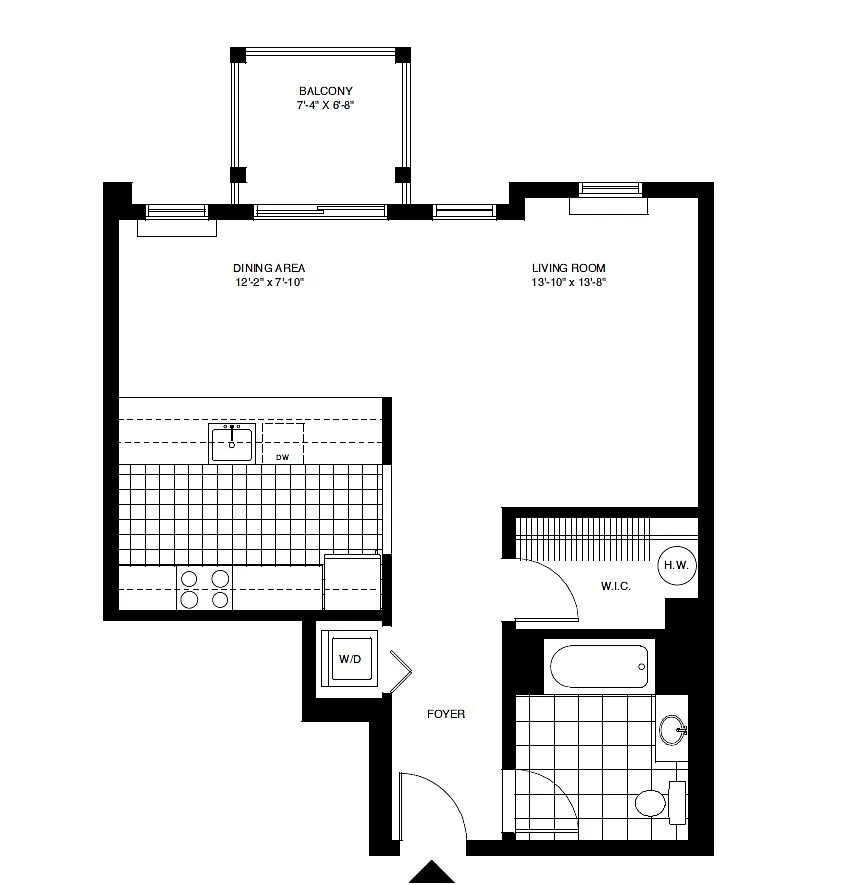 Floor plan P1 Studio (688 SF)