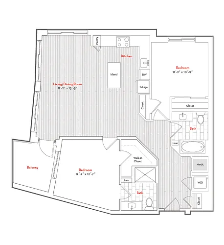 Floor plan 2 Bed 2 Bath-2-B8