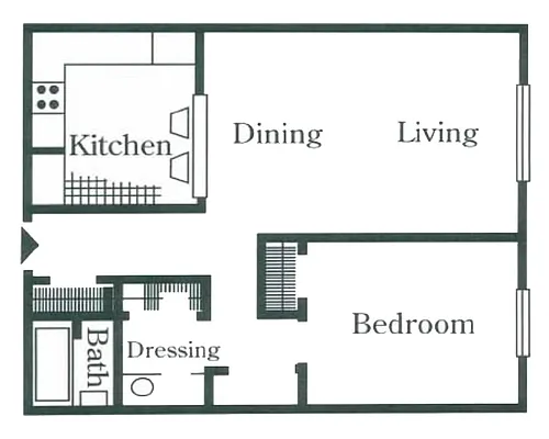 Floor plan 1 Bedroom and 1Bathroom