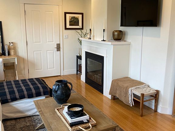 Gas fireplace in living room.