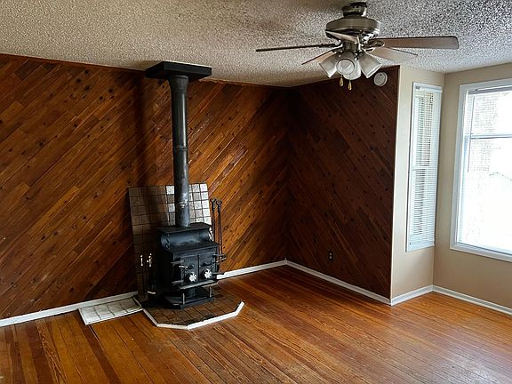 Living room with wood burning stove