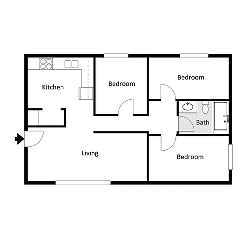 Floor plan University Square 3 BD 1 Bth