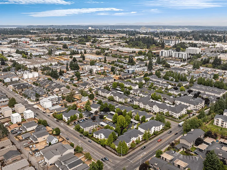 Bird's-eye view of the community showcasing its spacious layout and central location.