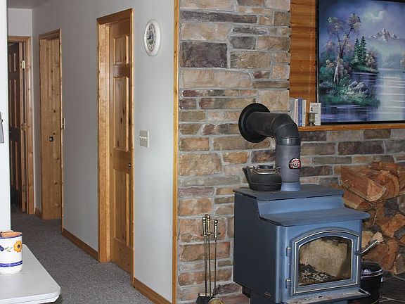 Wood stove basement rec room