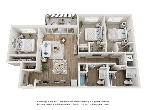 Floor plan Three Bedroom Two Bath with Entry