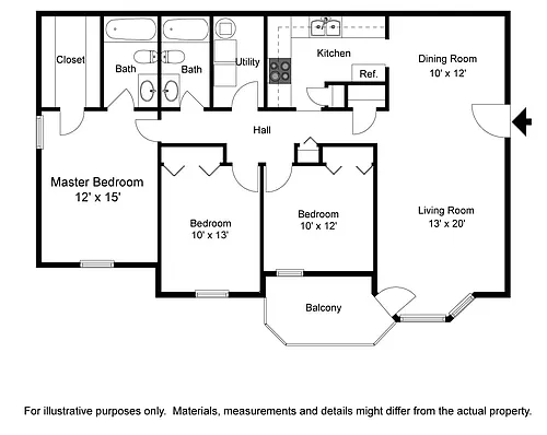 Floor plan 3 Bedroom 2 Bath