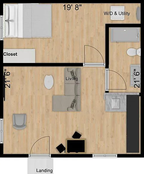 This shows the layout plan for the unit so one can picture the kitchen location (bottom right), living, bath, utility, etc.