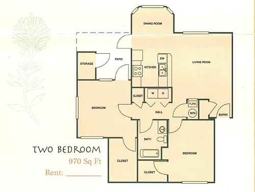 Floor plan 2 Bed 1 Bath