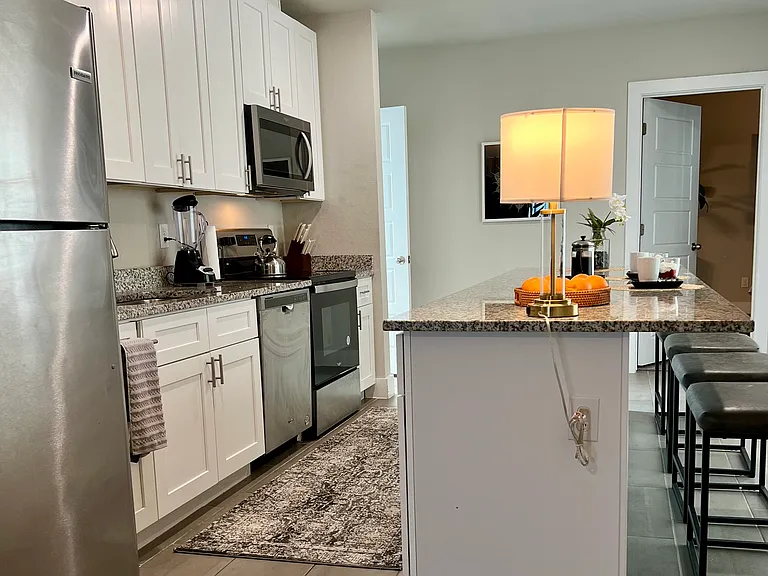 Galley kitchen with extra large island