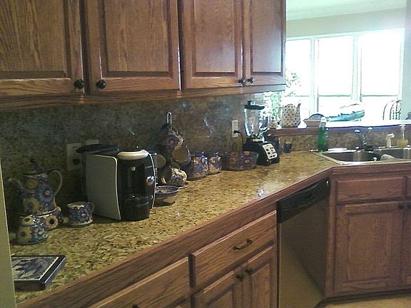 Granite tile counter and backsplash